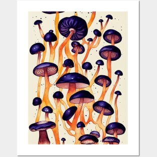 Mushrooms Watercolour Painting Print Posters and Art